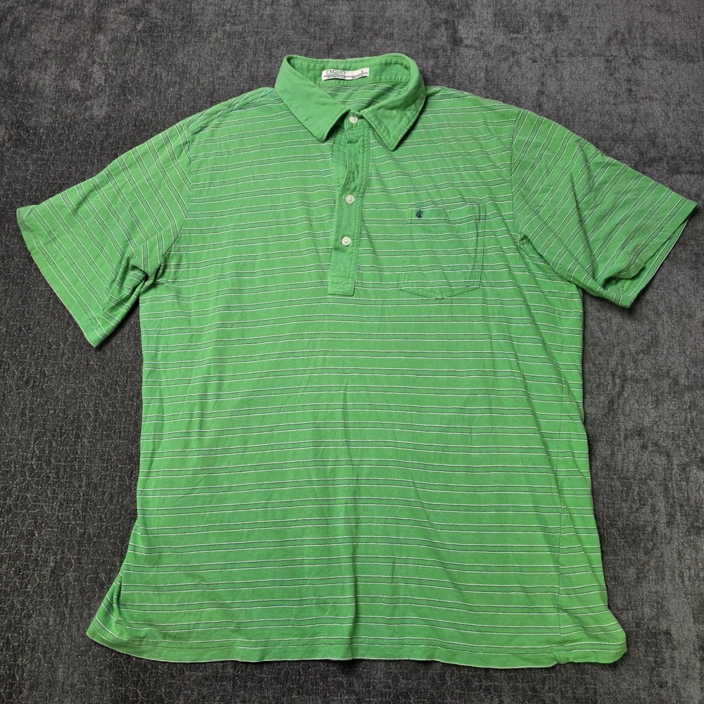 Criquet Players Polo Shirt Mens Large Green Striped Performance Golf Organic L